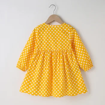 Žiemos 2020 Mergaitės Kūdikių Mergaičių Mielas Suknelė ilgomis Rankovėmis Siuvinėjimo Vaivorykštė Dot Geltona Cute Girl Dress Vestido 2-6T