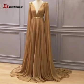 Ilgomis Rankovėmis Dubajus Elegantiškas Ciffon Vakarinę Suknelę 2020 Aline Afrikos Aukso Oficialų Vakare Chalatai