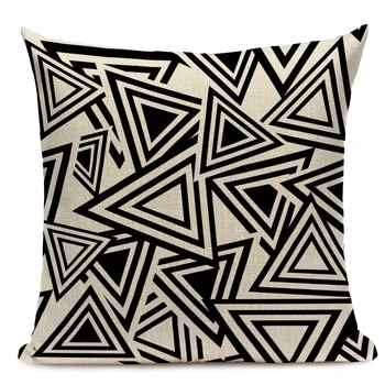 Geometrinių raštų Dekoratyvinių pagalvėlių, Lino Pagalvėlė Padengti sofa 45Cmx45Cm Kvadratas juodos ir baltos spalvos Dekoro Užsakymą pagalvę padengti