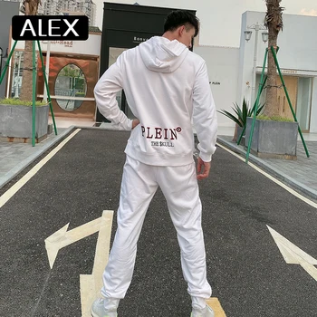 Aleksas Plein Sweatpants Bėgiojimo Kelnės Kontūro Kaukolė Mens Mados Siuvinėjimas Medvilnės, Baltos Spalvos Streetwear Sportinę Stilistas Naujas