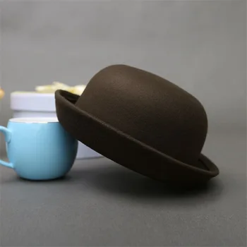 Mados Tėvų-vaikų melonik skrybėlę vilnos Fedora skrybėlės Moterims, Mergaitėms, Vaikams, vientisos Spalvos oficialų bžūp