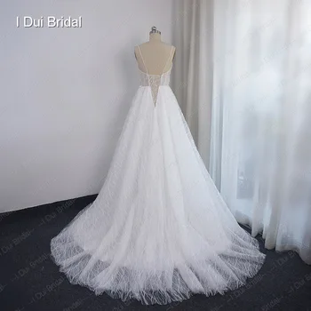 Sparkle Tiulio Vestuvių Suknelė Spageti Dirželis Kristalų Zawalcowany Teismas Traukinio Nuotakos Suknelė Naujas Stilius
