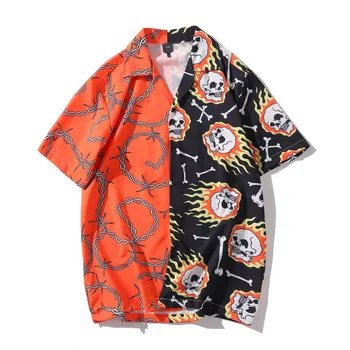 Juoda Balta Kratinys Vintage Marškinėliai Naujas Vasaros Vyrų Havajų Trumpomis Rankovėmis Shirt Mens Atsitiktinis Spausdinti Paplūdimys Marškinėliai Vyras Negabaritinių Hemd