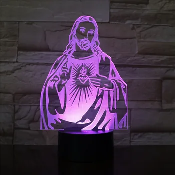 3D Lempos Krikščionių Jėzus Geriausias Prizas už Krikščionių Kietas Dekoracija Kambarį Baterija 7 Spalvų Led Nakties Šviesos Lempos