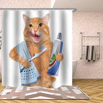 Funny Cat Serijos Dušo Užuolaida Spausdinami Poliesteris Atsparus Vandeniui Dušo Užuolaidos Įvairių Stilių Vonios Užuolaidos Vonios Kambarys Dušo Užuolaidos