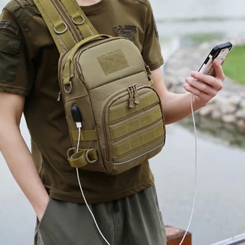 USB Žvejybos Taktinis Krūtinės Sling Bag Kuprinė Karinės Armijos Peties, Kempingas, Žygiai, Krepšiai Kelionės Lauko Krepšys, Kuprinė Pack XA178A