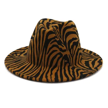 Fedora kepurės moterims, vyrams, zebras modelio spausdinimo atsitiktinis derliaus žiemos skrybėlės skirtos lauko prabangos fascinator zebra džiazo bžūp veltiniai skrybėlę