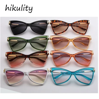 Naujas mados prekės ženklo trikampio cat eye akiniai nuo saulės moterims derliaus lydinio negabaritinių juoda gradientas saulės akiniai moterų unikalių atspalvių