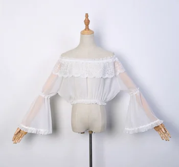 Japonijos saldus lolita marškinėliai senovinių nėrinių velniop kaklo sluoksniuotos rankovėmis princesės viktorijos marškinėliai kawaii girl gothic lolita top loli cos