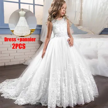 PLBBFZ Rausva Balta Pirmą Bridesmaid Suknelę Mergina, Vaikams, Suknelės Mergaitėms Vaikų Inscenizacija Šalis Princesė Vestuvių Suknelė 3-14 Metų