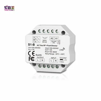 AC 110V - 220V S1-B Led Simistorių RF Dimeris naudoti su R1 Nuotolinio 2,4 GHz Belaidžio ryšio 1A 100W-288W Stumti Dimeris LED Controller Switch