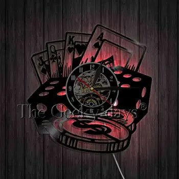 Pokerio Kauliukai Dekoratyvinės Sienų Black Laikrodis Kabo Vinilo Įrašas Laikrodis Modernus Dizainas Pokerio Žetonų Interjero Dekoro Dovanas