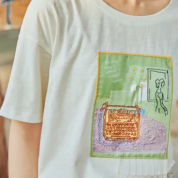 INMAN Vasaros Elastinės Medvilnės, Siuvinėta Prarasti Atsitiktinis trumpomis Rankovėmis T-shirt