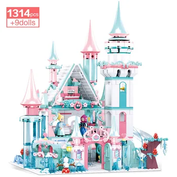 1314Pcs Fantazijos Svajonių Pilis, Statyba Blokai Princesė Vežimas Elsa ' s Magic Ledo Rūmai Modelis Plytų Gimtadienio Dovanos Mergaitėms