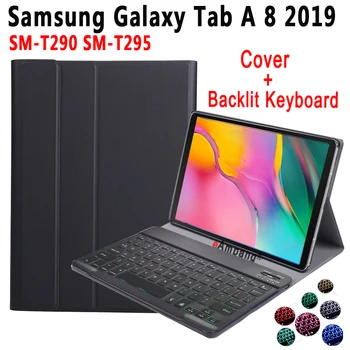 Backlit Keyboard Case For Samsung Galaxy Tab 8 2019 SM-T290 SM-T295 Pu Odos, atsparus smūgiams Dangtelį Nuimti Bluetoth Klaviatūra