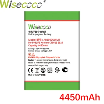 WISECOCO 4450mAh AB3000GWMT Baterija PHILIPS Xenium CTS616 S616 Mobiliųjų Telefonų Sandėlyje Su Sekimo Numerį