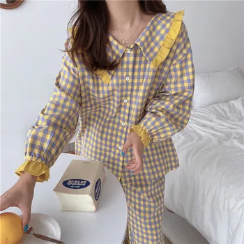 Moterų namų drabužių raukiniai pasukite žemyn apykaklės skara sleepwear 2 dalių komplektas rudens žiemos ilgomis rankovėmis, kelnes lady pižama nustatyti Y113