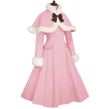 Lolita Princess Dress Rudens Žiemos dvieiliai Skara Vilnos Paltas Saldus Plonas Kailis 2018 Nauji, pagaminti pagal Užsakymą, Dydis Nemokamas Pristatymas