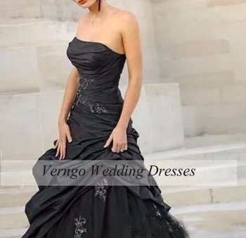 Verngo Gotikos Juoda Vestuvinė Suknelė 2020 Kuklus Užsakymą-Line Klostes Aplikacijos Taftos Stebėjimo Vestuvinės Suknelės Vestido de noiva