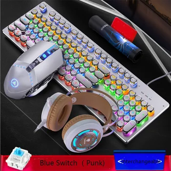 Mechaninė Žaidimų LED Laidinė Klaviatūra ir Pelė Combo su Skleidžiančių Pobūdžio 3200DPI USB Pelę, Multimedijos Klavišus Vaivorykštė Apšvietimas