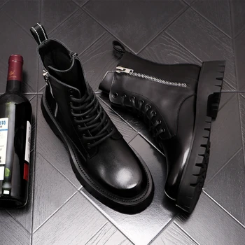 Korėjos style mens atsitiktinis kaubojaus batai natūralios odos bateliai, pavasaris, ruduo boot black platforma kulkšnies botas hombre bottes homme