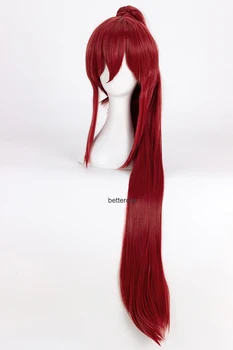 Fairy Tail Erza Scarlet Cosplay Perukai 100cm Ilgio Vyno Raudona Karščiui Atsparių Sintetinių Plaukų Perukas + Perukas Bžūp