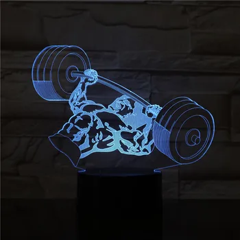 Sporto Treniruoklių 7 Spalva Keičiasi Svorio Kėlimo Vyras LED 3D Iliuzija Stalo Lempa 3D Naktį Šviesos Kūdikių Miego naktinė lempa Sunkioji atletika