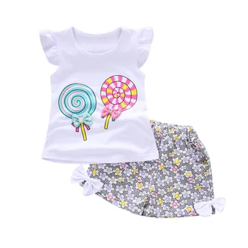 2VNT Bamblys Vaikams, Kūdikių Mergaitės, Apranga Lolly T-shirt Viršūnes+Trumpas Kelnes Drabužius vasarą Rinkinys drabužiai mergaitėms 2021 roupa menina