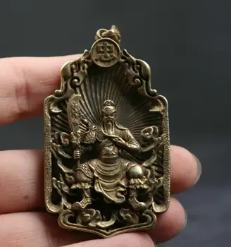 Mažas Retenybė Kinų Bronzos Gong Guan Yu Karys, Dievas Laikyti Peilį Pakabukas