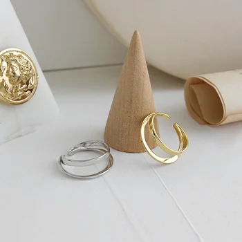 Korėjos S925 sterlingas sidabro žiedas INS minimalizmas dvigubo sluoksnio linijos poliruoti moterų atidaryti žiedas asmenybės reguliuojamas sidabro žiedas