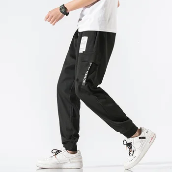 WWKK 2020 m. Pavasarį Hip-Hop Poilsiu Vyrų Juodos Haremo Kelnės Multi-pocket Juostelės Vyras Sweatpants Streetwear Laisvalaikio Vyriškos Kelnės M-4XL