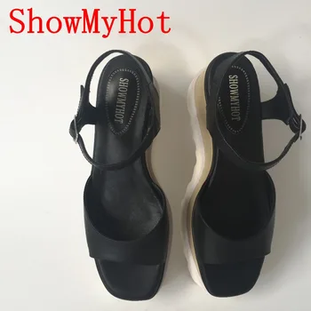 ShowMyHot Pavasarį, Vasarą Naujų Žvaigždžių platforma batai moteriška Pleištai nekilnojamojo Odos Šliaužtinukai batai Moterims, Mokasinai dizaino basutės