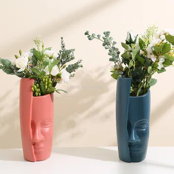 Šiaurės Plastiko Imitacijos Glazūra Vaza Anti-keramikos Veido Vaza, Modernus Minimalistinio Abstrakčių Gėlių kompozicijų Namų Puošybai