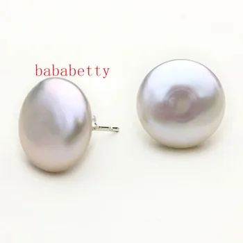 Paprastas elegantiškas baroko baltos spalvos natūralių gėlavandenių perlų mygtuką monetos formos 13-kaip 14mm Tibeto sidabro stud auskarai