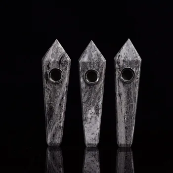 Natūralus kristalinis kvarcas Picasso stoneSix aštriais kraštais pabaigos rūkymas vamzdis gydymo lazdelė Kristalas brangakmenio Su Metalo Filtras