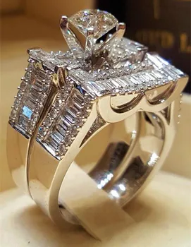 Mados Moterų Kristalų Cirkonis Akmuo Žiedas Nustatyti Mielas Sidabro Spalvos Vestuvių Žiedas Prabanga Meilės Sužadėtuvių Žiedai Moterims
