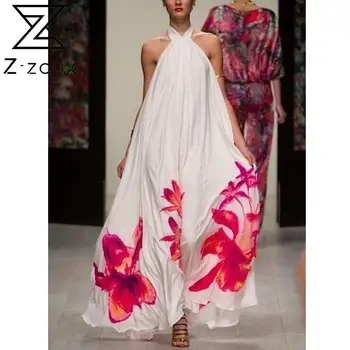 Z-ZOUX Moterų Suknelė Gėlių Spausdinti Maxi Suknelės Rankovių Big Swing Bohemijos Suknelė Seksualus Ilgai Spausdinti Gėlių Suknelės Vasaros 2020 Naujas