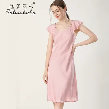 19 momme Natūralaus šilko moterų pižamą Trumpas rankovės saldus O-kaklo rožinės nightdress moterų sleepwear S5690