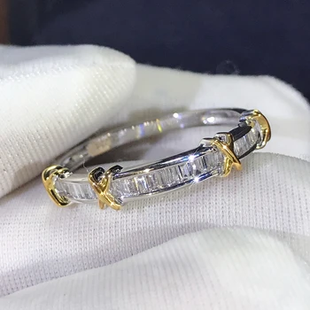 Prabanga 24K Aukso Lab Deimanto Žiedas Originalus 925 sterlingas sidabro Dalyvavimas Vestuvių juostoje Žiedai, Moterų Nuotakos Fine Jewelry