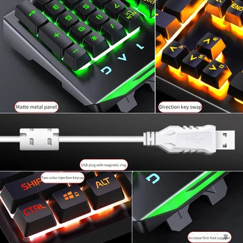 Žaidimų Rinkiniai RGB Klaviatūra, Ausinės Pelių 3 Spalvos Klaviatūra su foniniu Apšvietimu 104 Keycaps Laidinio mirksinti Šviesa Pelių RGB Laidinio Ausinės