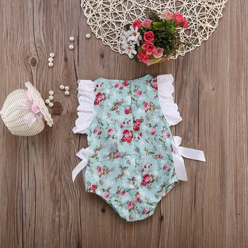 2020 Mados Cute Baby Girl Nėrinių Gėlių Raukiniai Romper Gėlių Spausdinti Mažoji Princesė Jumpsuit Vasaros Komplektus Sunsuit Drabužiai