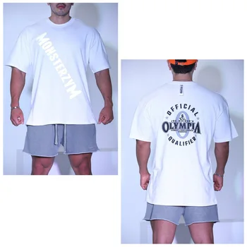 Atsitiktinis Laisvi marškinėliai vyriški sporto Salės, Fitneso trumpomis rankovėmis T-shirt Vasaros Medvilnės Atspausdinta Tee marškinėliai Topai Vyrų Crossfit Treniruotės Drabužių