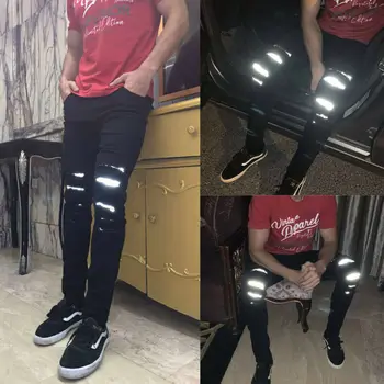 Kietas Atspindintis Jeans Mens Kelnės 2019 Naujausias Mados Šalis Džinsai Atsitiktinis Kelnės, Dydis XS S M L XL XXL Black