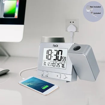 Projekcijos Laikrodis-Žadintuvas su Temperatūros ir Laiko Projekcija/USB Kroviklis/Patalpos Temperatūros ir Drėgmės, Stalo Laikrodis
