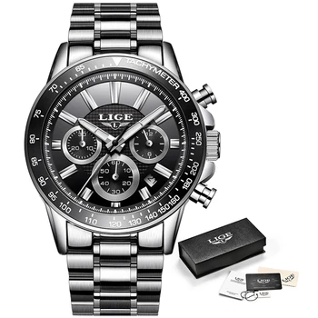 Laikrodžiai Mens prabangos Prekės ženklo Žiūrėti LIGE Kvarco Sporto Karinės Vyrai Full Steel Laikrodžius Nardymo 30m Atsitiktinis Laikrodis relogio masculino