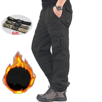 Karinės Kelnės, vyriški Tirštėti Žiemos Vilnos Šiltas Kelnes Vyrams Multi Kišenės Ilgos Kelnės Vyrų Poilsiu Krovinių Apačioje Sweatpants M-3XL
