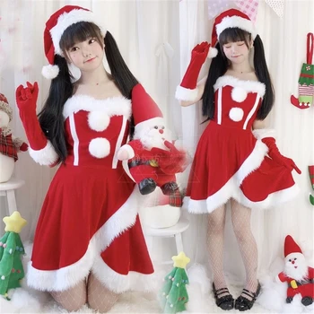 Ponios Sexy Raudona Kalėdų Senelio COS Kostiumas Išgalvotas Etape Parodyti Drabužius Šokių Naujųjų Metų Kalėdų Suknelės su Skrybėlę ir Pirštines