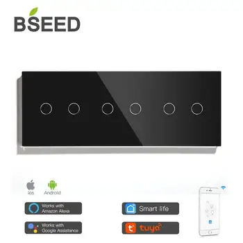 BSEED WIFI 6Gang Touch Šviesos Jungiklis Stiklo Panelė Smart Sienos Jungiklis, Touch Screen Led Backlight 