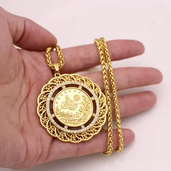Islamas ir Arabų Monetos, Aukso Spalvos Turkija Monetų Pakabukas Karoliai Osmanų monetos, papuošalai