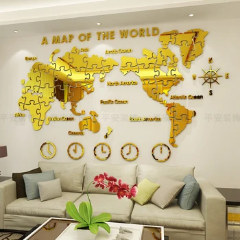 Pasaulio Žemėlapyje Sienų Lipdukai savarankiškai laikytis biuro ar namų puošybai fone akrilinis dekoratyvinis juoda sidabriškai aukso tapyba